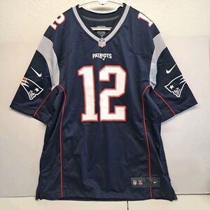 New England Patriots Football Jersey Mens XL Blue NFL Nike On Field Tom Brady 12